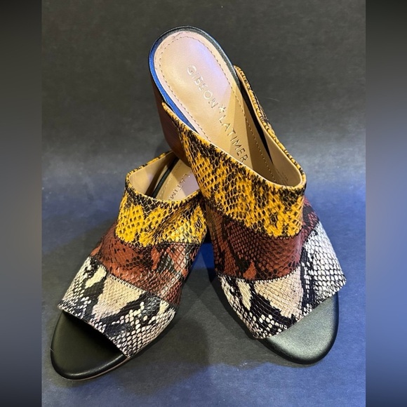 Gibson & Latimer Women's Mule Sz 8.5 Open Toe Heel Sandals Slip On Black Brown - Picture 2 of 6